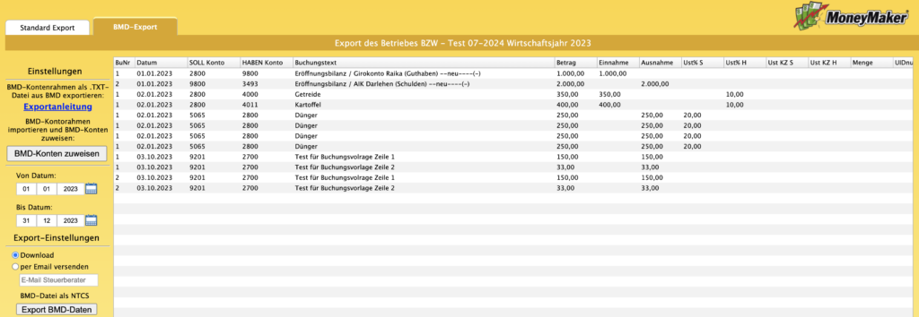 MoneyMaker Account BMD Exportdatei